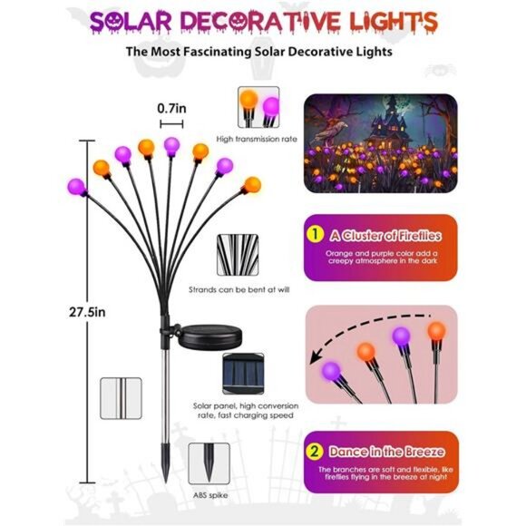 Halloween Decorations Outdoor, 6 Pack Solar Firefly Lights Outdoor, 48 LED - Picture 6 of 7
